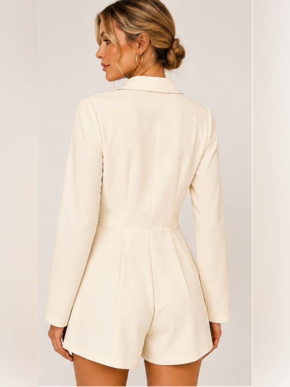 Lioness Cream Long-Sleeve Romper with Black Tie NWT - Picture 2 of 5